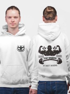 Stop Wishing Start Doing Black Text printed artswear white hoodies for winter casual wear specially for Men