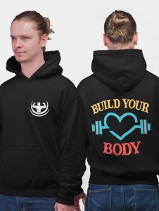 Build Your Body Text printed artswear black hoodies for winter casual wear specially for Men