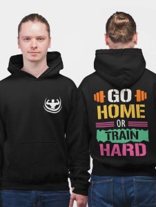 Go Home Or Train Hard, (BG White, Yellow, Black & Pink) printed artswear black hoodies for winter casual wear specially for Men