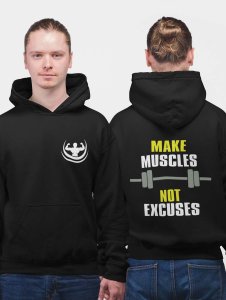 Make Muscles, Not Excuses, (BG Green)printed activewear black hoodies for winter casual wear specially for Men