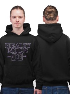 Healthy Mode On (BG Violet) printed black hoodies for winter casual wear specially for Men