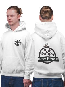 No Pain, Heavy Fitness  printed artswear white hoodies for winter casual wear specially for Men