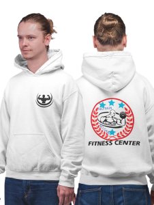 Fitness Center, Red Leaves Inside The Circle printed artswear white hoodies for winter casual wear specially for Men