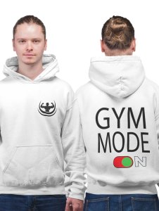 Gym Mode On  printed artswear white hoodies for winter casual wear specially for Men