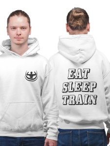 Eat, Sleep, Train Text printed artswear white hoodies for winter casual wear specially for Men