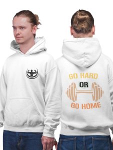 Go Hard Or Go Home, (Yellow, Orange, Black Text) printed artswear white hoodies for winter casual wear specially for Men