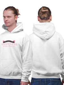 The First Time, Happiness Is Good Health printed artswear white hoodies for winter casual wear specially for Men