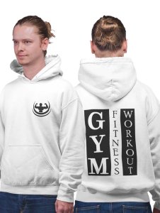 Gym, Fitness, Workout Vertical Text printed artswear white hoodies for winter casual wear specially for Men