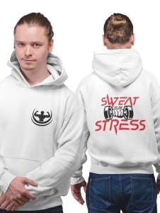 Sweat, Stress( Red Text ) printed artswear white hoodies for winter casual wear specially for Men
