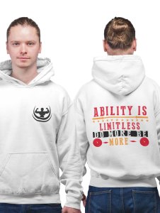 Ability is Limitless printed artswear white hoodies for winter casual wear specially for Men