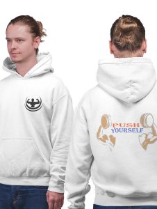 Push Yourself printed artswear white hoodies for winter casual wear specially for Men