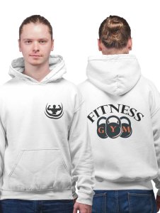 Fitness Gym, (BG 3 Black Locks) Text printed artswear white hoodies for winter casual wear specially for Men