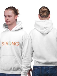 STRONG Text printed activewear white hoodies for winter casual wear specially for Men