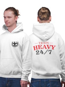Train Heavy 24/7 (BG Red & Black )printed activewear white hoodies for winter casual wear specially for Men