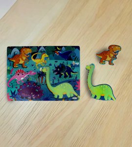 Dinosaurs based rectangular wooden multicolour puzzle game/ riddle game set specially made for kids
