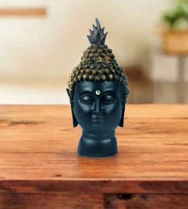 Buddha head polyster resin black shining showpiece with golden top for home and office decor (Fire back of head)