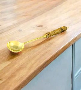 Brass metal non-sticky dal cooking spatula/ kalchul with wooden handle at peak for kitchens