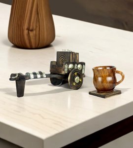 Wooden bullock Cart, Coaster Stand / coaster holder with 6 coasters for kitchen and dining decor