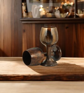 Goblet handcrafted wooden wine glass/ toasting glass/ Champagne glass for decorative purpose (Set of 2)