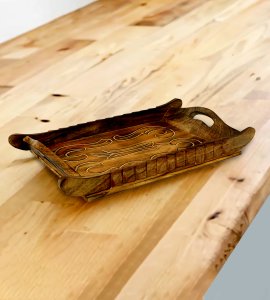 Grand horizontally designed shape wooden zig-zag bars tray /serving tray with wavy side borders for kitchen and dining table (set of 3)