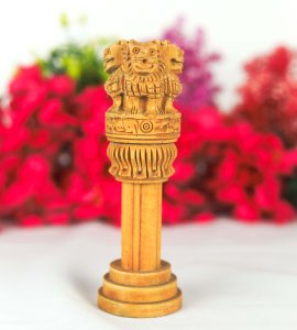 Kadam wooden satyamev jayate national emblem /ashok stambh/ pillar with four lions for home decor(Set of 4)