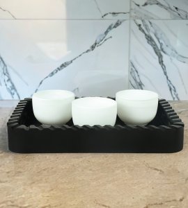 Black striped bars wooden rectangular serving tray/ platter/ tea serving plate for serving tea or coffee