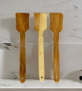 Non-sticky wooden serving ladle/ spatula / compact flipper/ solid turner/ paltha for kitchens (small)(set of 3)