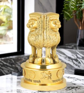 Brass metal Ashoka Stambh /satyamev jayate national emblem /pillar with four lions for home and office decor