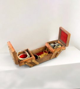 Wooden ideal vintage rectangular double-sided handcrafted jewellery box/ jewellery keeper specially for women