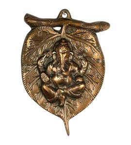 Kamalasana Ganesha Wall Hanging on leaf : Finely engraved wall hanging of lord ganesha which will look fantastic on your wall