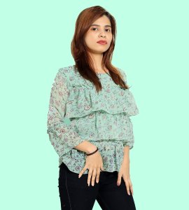 Greyish flowers, 3 layers floral womens printed top (aqua top) - Made up of Rayon for your plesant and cozy