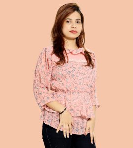 Wheatish flowers, 2 layers floral printed womens top (peach top) - Made up of Rayon for your plesant and cozy