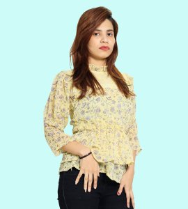 Heart-shaped petals floral womens printed top (yellow top) - Made up of Rayon for your plesant and cozy