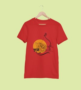 Orange circle based printed unisex adults round neck cotton half-sleeve red tshirt specially for Navratri festival/ Durga puja