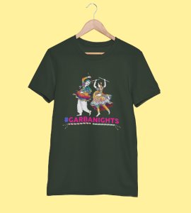 Garba Nights printed unisex adults round neck cotton half-sleeve green  tshirt specially for Navratri festival/ Durga puja