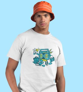 Radio(BG Blue) Illustration art -round crew neck cotton tshirts for men
