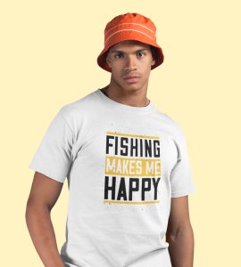 Fishing makes me happy Illustration art - Printed Tees for men - super comfy - designed for fun and creative atmosphere around you - youth oriented design