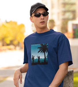 Tree scenery printed unisex adults round neck cotton half-sleeve blue tshirt specially for Navratri festival/ Durga puja