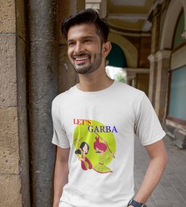 Lets garba (green) printed unisex adults round neck cotton half-sleeve blue tshirt specially for Navratri festival/ Durga puja