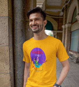 Garba vibes printed unisex adults round neck cotton half-sleeve yellow tshirt specially for Navratri festival/ Durga puja