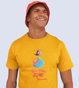 Let' play printed unisex adults round neck cotton half-sleeve yellow tshirt specially for Navratri festival/ Durga puja