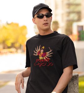 Durga Maa (weapons) animated printed unisex adults round neck cotton half-sleeve black tshirt specially for Navratri festival/ Durga puja