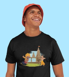 Lord Ram and ravan animated printed unisex adults round neck cotton half-sleeve black tshirt specially for Navratri festival/ Durga puja