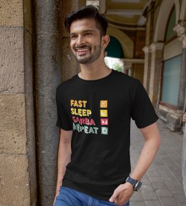Fast sleep garba repeat printed unisex adults round neck cotton half-sleeve black tshirt specially for Navratri festival/ Durga puja