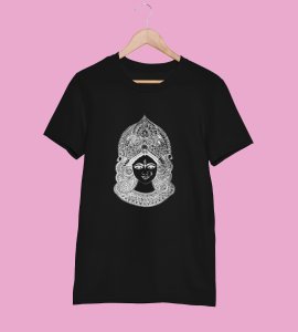 Durga Maa face (Mandala design) printed unisex adults round neck cotton half-sleeve black tshirt specially for Navratri festival/ Durga puja