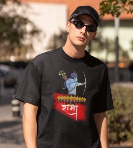 Lord Ram & Ravan face printed unisex adults round neck cotton half-sleeve black tshirt specially for Navratri festival/ Durga puja