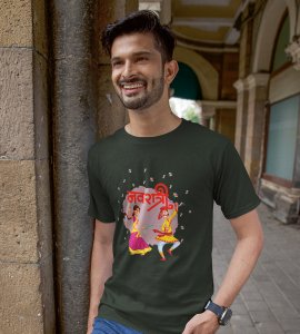 Navratri printed unisex adults round neck cotton half-sleeve green tshirt specially for Navratri festival/ Durga puja