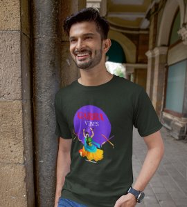 Garba vibes printed unisex adults round neck cotton half-sleeve green tshirt specially for Navratri festival/ Durga puja