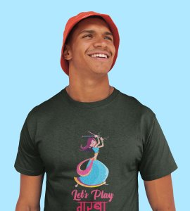 Garba girl printed unisex adults round neck cotton half-sleeve green tshirt specially for Navratri festival/ Durga puja