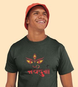 Navadurga printed unisex adults round neck cotton half-sleeve green tshirt specially for Navratri festival/ Durga puja
